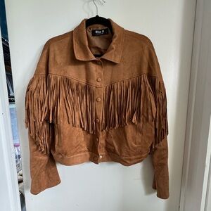 Faux suede fringe jacket